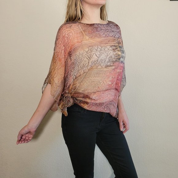 Cocoon House 100% Silk Top One Size OS Poncho Wrap Sheer Tunic Small Medium Lg - Picture 9 of 11